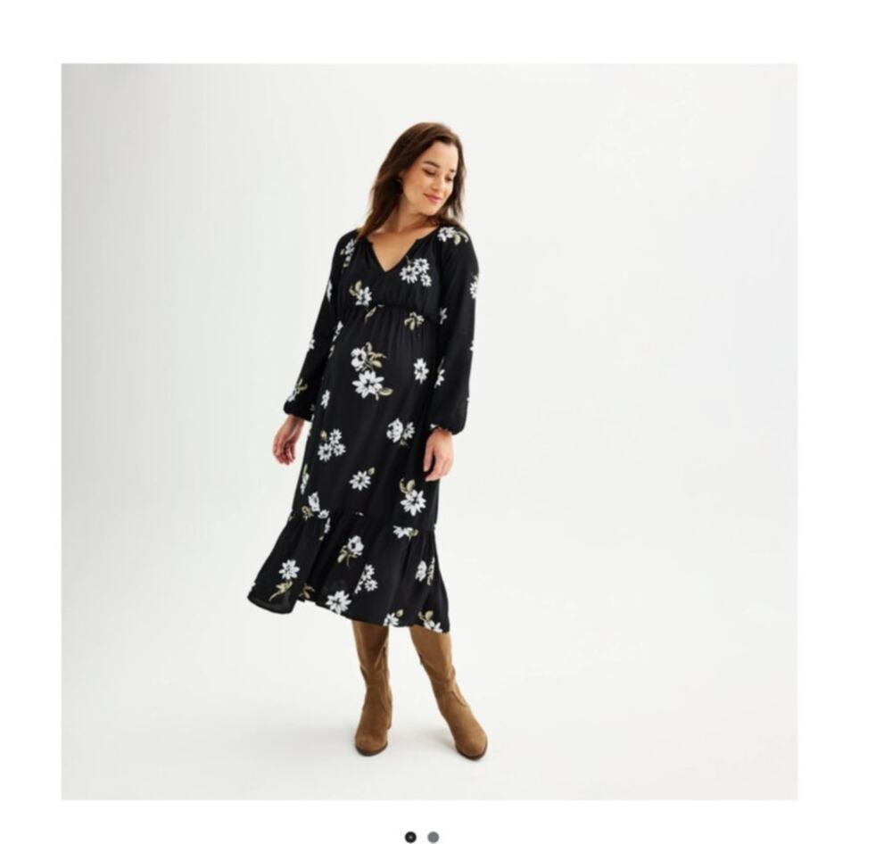 Sonoma NWT Maternity Black Floral Split Neck Midi Dress XS